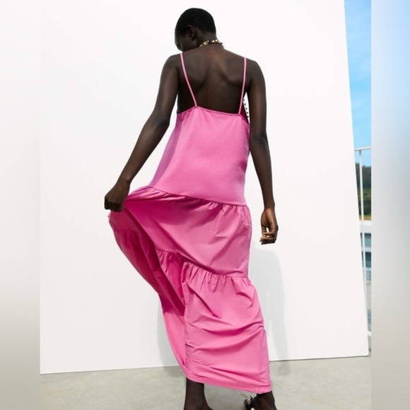 Zara Barbie Pink Tiered Sleeveless Maxi Dress size S - Picture 4 of 7